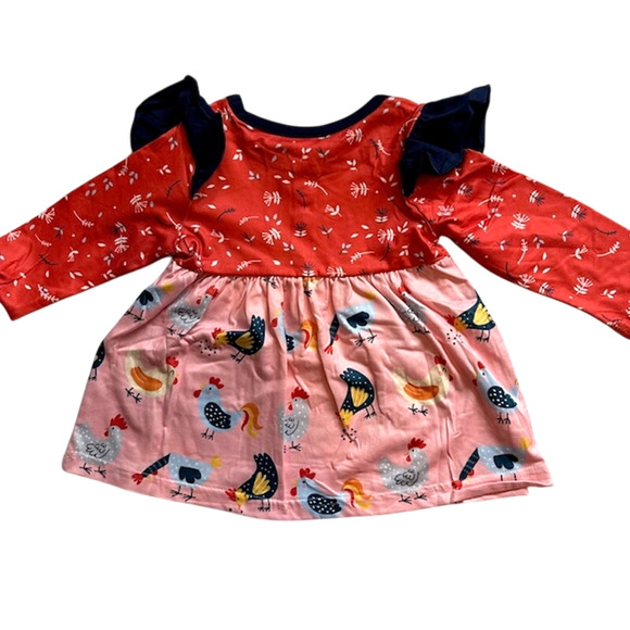 Boutique Toddler Girls 3T (M) Okie & Lou Red Blue Crazy Chickens Outfit - Picture 5 of 10